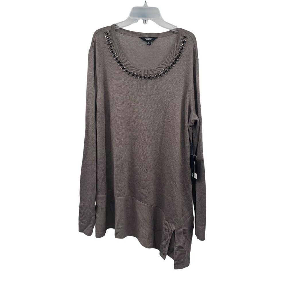 Simply Vera Vera Wang Sweater Rhinestone Neck Asymmetric Hem Multicolor 1X New